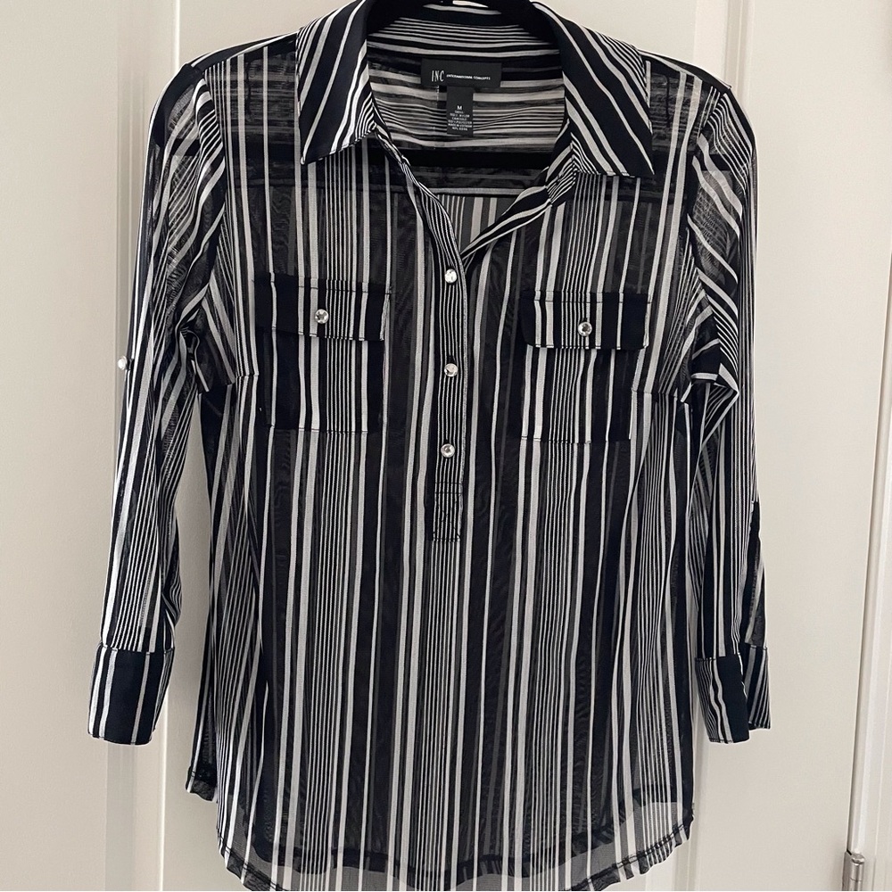 INC International Concepts Black and White Striped Shirt